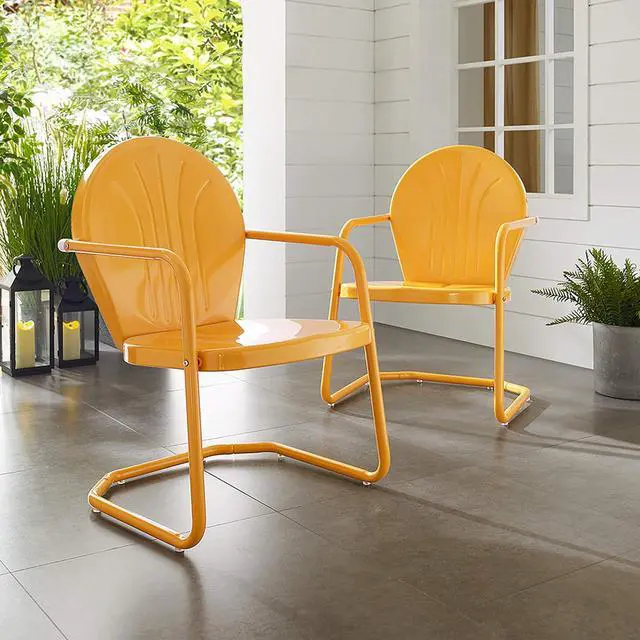 Alt view image 7 of 7 - Griffith Outdoor Chair, Retro Metal Patio Chairs for Dining, Porch, Deck, Balcony, Tangerine