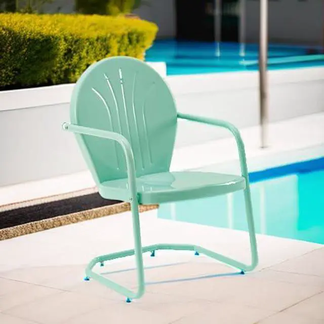 Alt view image 5 of 7 - Griffith Outdoor Chair, Retro Metal Patio Chairs for Dining, Porch, Deck, Balcony, Aqua