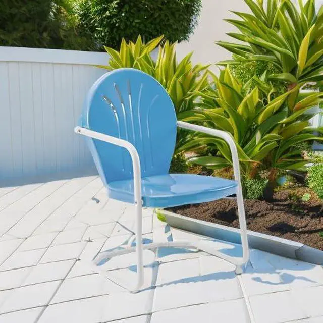 Alt view image 5 of 7 - Griffith Outdoor Chair, Retro Metal Patio Chairs for Dining, Porch, Deck, Balcony, Sky Blue