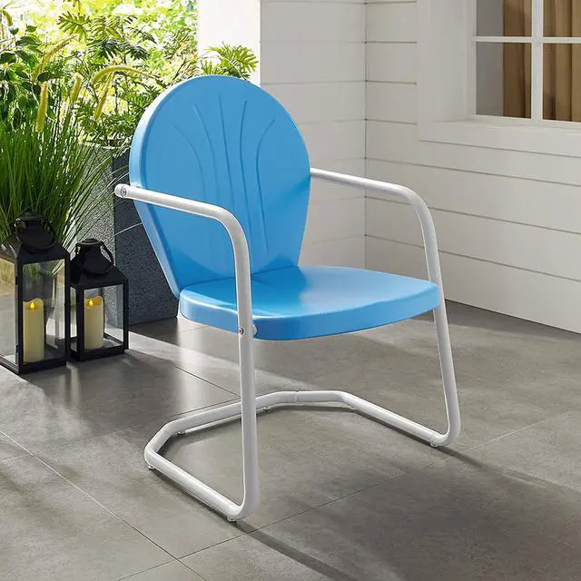 Alt view image 3 of 7 - Griffith Outdoor Chair, Retro Metal Patio Chairs for Dining, Porch, Deck, Balcony, Sky Blue