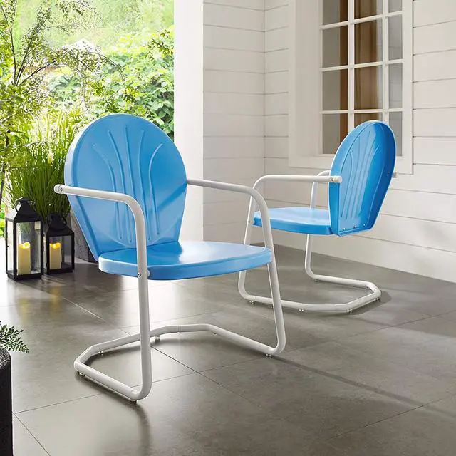 Alt view image 4 of 7 - Griffith Outdoor Chair, Retro Metal Patio Chairs for Dining, Porch, Deck, Balcony, Sky Blue