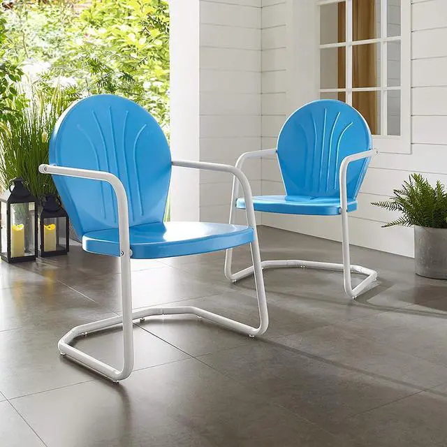 Alt view image 6 of 7 - Griffith Outdoor Chair, Retro Metal Patio Chairs for Dining, Porch, Deck, Balcony, Sky Blue