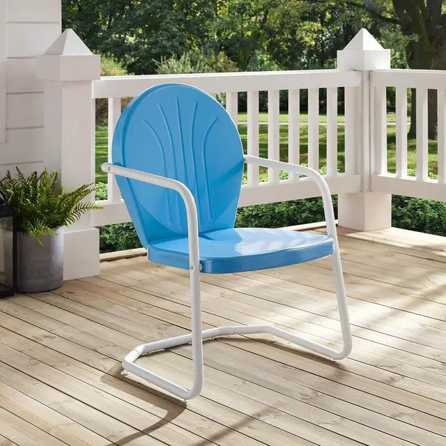 Alt view image 7 of 7 - Griffith Outdoor Chair, Retro Metal Patio Chairs for Dining, Porch, Deck, Balcony, Sky Blue