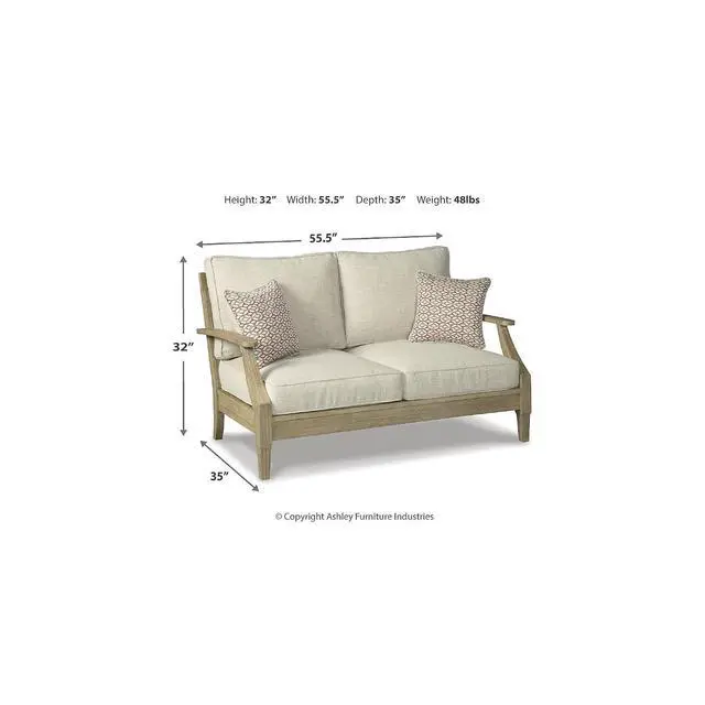 Alt view image 2 of 7 - Clare View Eucalyptus Wood Outdoor Loveseat, Patio Couch with Nuvella Cushions, 56" W x 35" D x 32" H, Beige