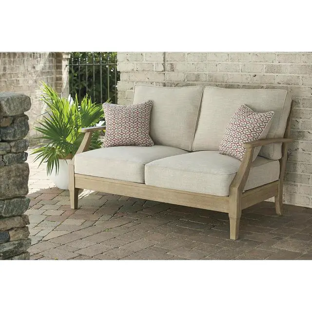 Alt view image 4 of 7 - Clare View Eucalyptus Wood Outdoor Loveseat, Patio Couch with Nuvella Cushions, 56" W x 35" D x 32" H, Beige