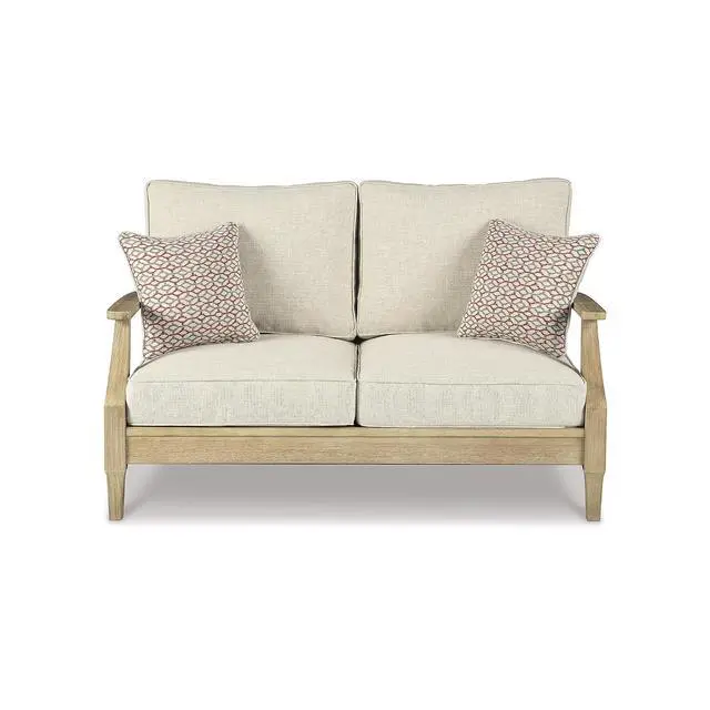 Alt view image 5 of 7 - Clare View Eucalyptus Wood Outdoor Loveseat, Patio Couch with Nuvella Cushions, 56" W x 35" D x 32" H, Beige