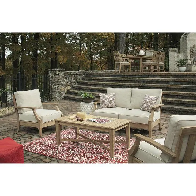 Alt view image 7 of 7 - Clare View Eucalyptus Wood Outdoor Loveseat, Patio Couch with Nuvella Cushions, 56" W x 35" D x 32" H, Beige