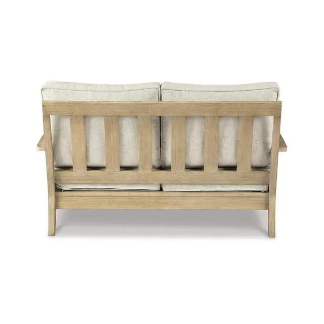 Alt view image 6 of 7 - Clare View Eucalyptus Wood Outdoor Loveseat, Patio Couch with Nuvella Cushions, 56" W x 35" D x 32" H, Beige