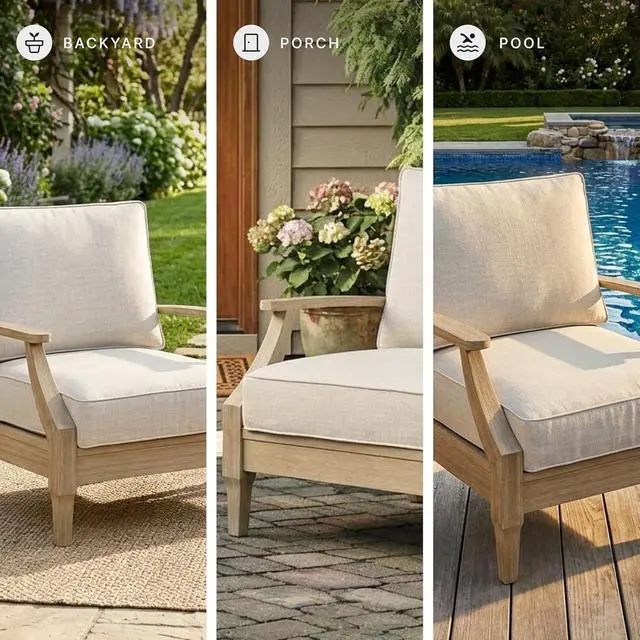 Alt view image 7 of 7 - Signature Design by Ashley Clare View Outdoor Lounge Chair, All-weather Foam Cushion, Protective Finish, Eucalyptus Wood , 30" W x 35" D x 32" H, Beige