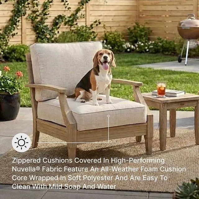 Alt view image 4 of 7 - Signature Design by Ashley Clare View Outdoor Lounge Chair, All-weather Foam Cushion, Protective Finish, Eucalyptus Wood , 30" W x 35" D x 32" H, Beige