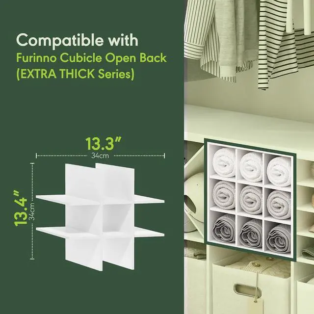 Alt view image 4 of 7 - Cubicle Cube Insert, 9-Compartment Cube Organizer, Fits into Furinno Extra Thick Cubes, for Organizers and Storage, White (Does not fit IKEA Kallax Shelving)