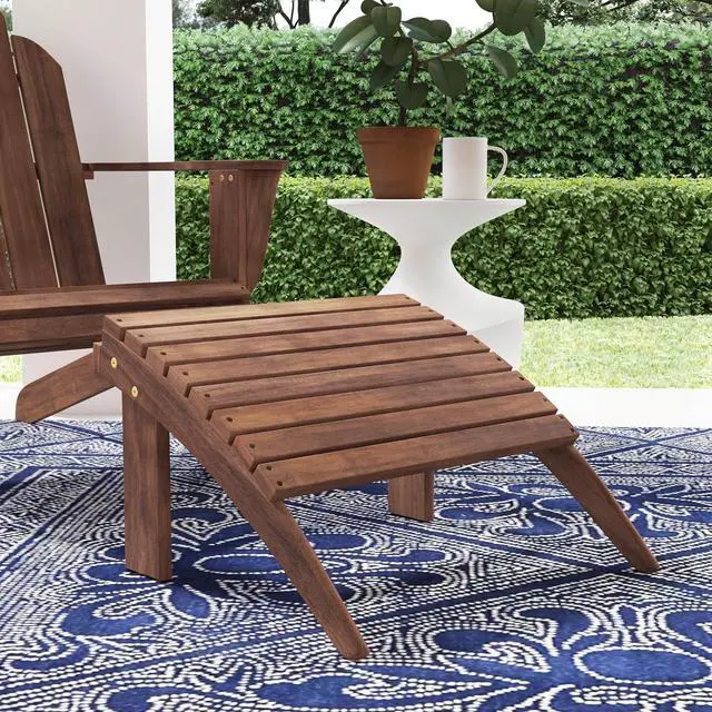 Alt view image 2 of 7 - Home Dcor Linon Adirondack Woodstock Ottoman, Teak Stain, Acorn, 21.6"W x 21.06"D x 13.7"H