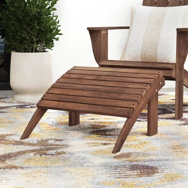Alt view image 4 of 7 - Home Dcor Linon Adirondack Woodstock Ottoman, Teak Stain, Acorn, 21.6"W x 21.06"D x 13.7"H