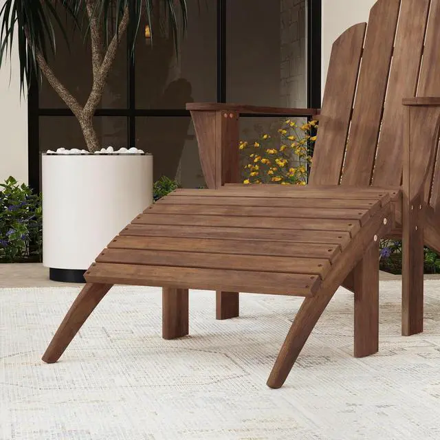 Alt view image 5 of 7 - Home Dcor Linon Adirondack Woodstock Ottoman, Teak Stain, Acorn, 21.6"W x 21.06"D x 13.7"H