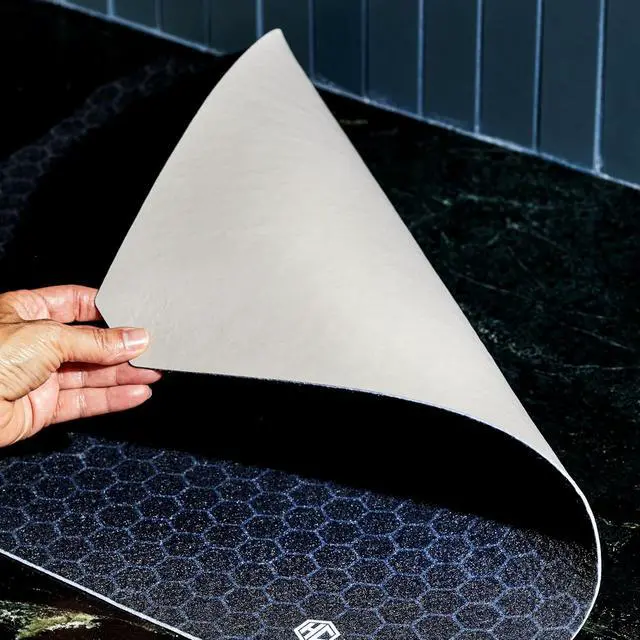 Alt view image 5 of 6 - 2-Piece Dish Drying Mat Set Made of Absorbent Fabric that Holds up to 8oz of Liquid, Ultra-Thin Design for Fast Drying, Waterproof and Non-Slip Backing, Cut for a Universal Fit that Wont Fray