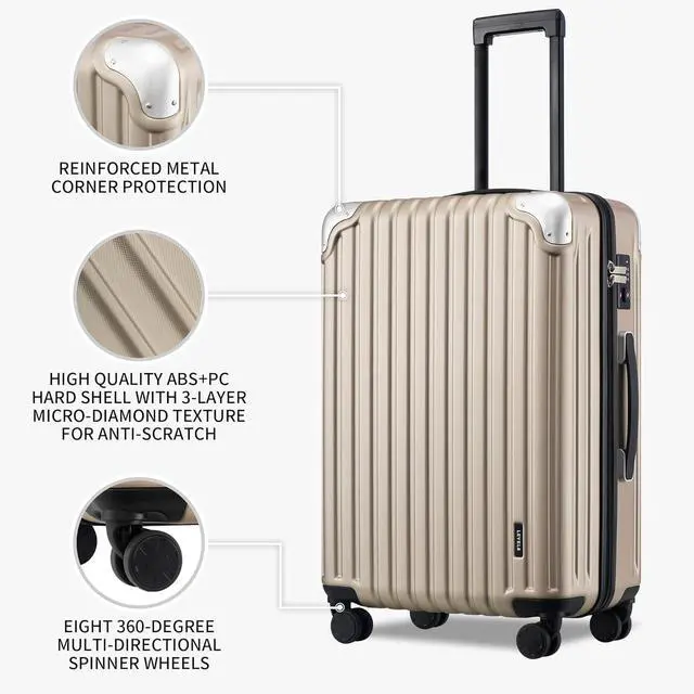 Alt view image 2 of 5 - LEVEL8 Grace Luggage Sets Hardshell Suitcase with Wheels, Sturdy Large Suitcase Tsa Lock 20 Inch Expandable Carry on 24 Inch 28 Inch Checked Luggage, 3-Piece Set (20/24/28), Champagne