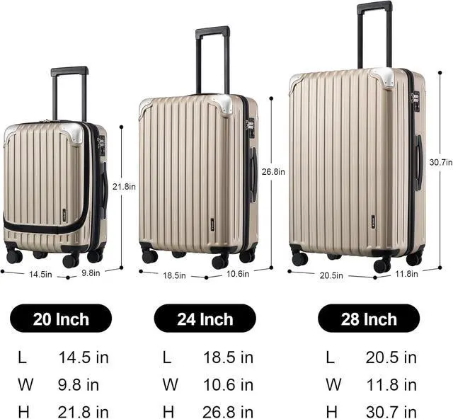 Alt view image 4 of 5 - LEVEL8 Grace Luggage Sets Hardshell Suitcase with Wheels, Sturdy Large Suitcase Tsa Lock 20 Inch Expandable Carry on 24 Inch 28 Inch Checked Luggage, 3-Piece Set (20/24/28), Champagne