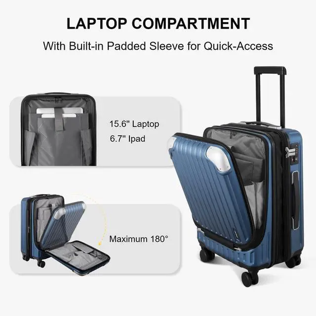 Alt view image 3 of 7 - LEVEL8 Grace Carry On Luggage Airline Approved, 20 Inch Expandable Hardside Carry On Suitcase With Wheels, Abs+Pc Small Luggage with Tsa Lock, Blue, 20-Inch