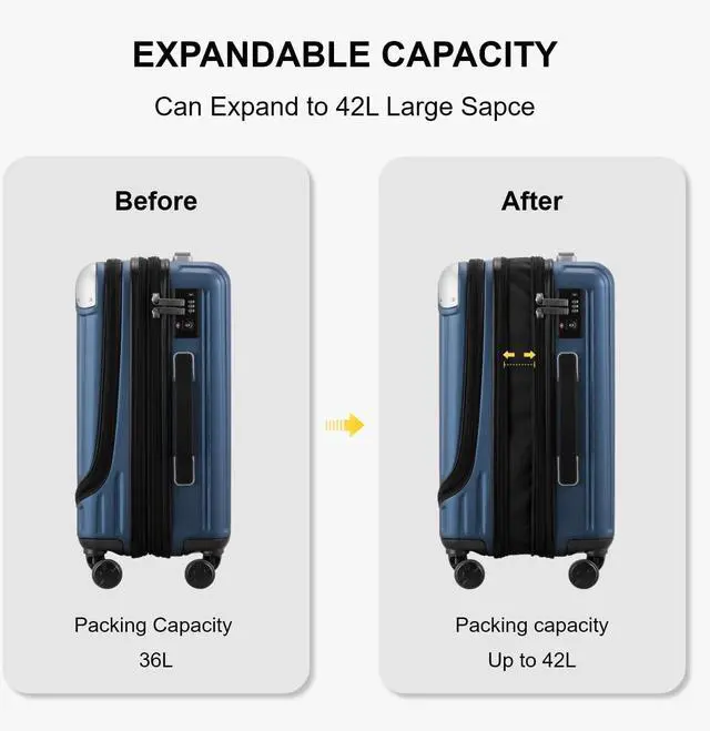 Alt view image 4 of 7 - LEVEL8 Grace Carry On Luggage Airline Approved, 20 Inch Expandable Hardside Carry On Suitcase With Wheels, Abs+Pc Small Luggage with Tsa Lock, Blue, 20-Inch