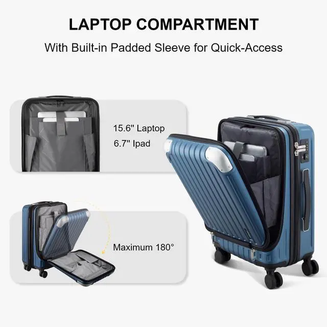 Alt view image 3 of 7 - LEVEL8 Grace Carry on Luggage 22x14x9 Airline Approved, 20 Inch Hard Shell Suitcases with Spinner Wheels, Abs+Pc Hard Case Luggages with Tsa Lock for Airplane, Blue