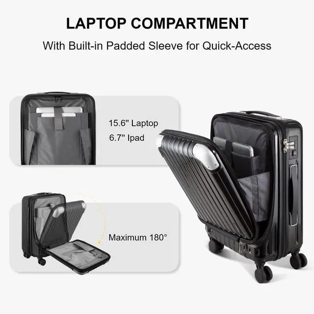 Alt view image 3 of 7 - LEVEL8 Grace Carry on Luggage, 20 Inch Hard Shell Suitcases with Spinner Wheels, Abs+Pc Hard Case Luggages with Tsa Lock, Black