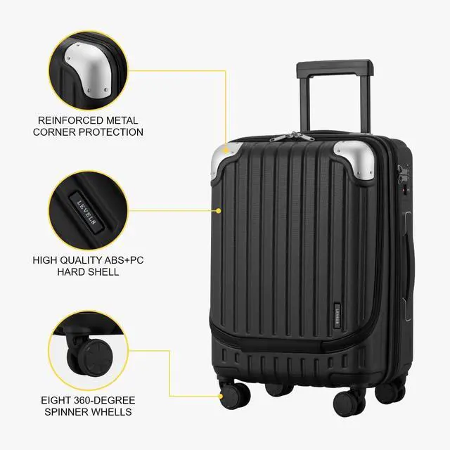 Alt view image 5 of 7 - LEVEL8 Grace Carry on Luggage, 20 Inch Hard Shell Suitcases with Spinner Wheels, Abs+Pc Hard Case Luggages with Tsa Lock, Black