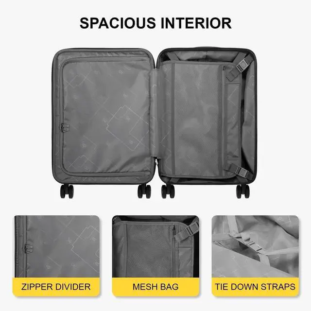 Alt view image 7 of 7 - LEVEL8 Grace Carry on Luggage, 20 Inch Hard Shell Suitcases with Spinner Wheels, Abs+Pc Hard Case Luggages with Tsa Lock, Black