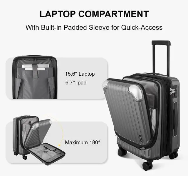 Alt view image 3 of 7 - LEVEL8 Grace Carry on Luggage, 20 Inch Expandable Hard Shell Suitcase with Wheels, Abs+Pc Harshell Spinner Luggages with Tsa Lock, Travel Bag for Women Men, Grey