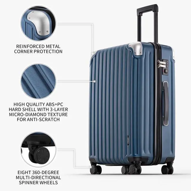 Alt view image 2 of 7 - LEVEL8 Grace Luggage, 28 Inch Hardside Suitcase, Abs+Pc Harshell Spinner Luggage with Tsa Lock, Spinner Wheels, Blue, 28 Inch