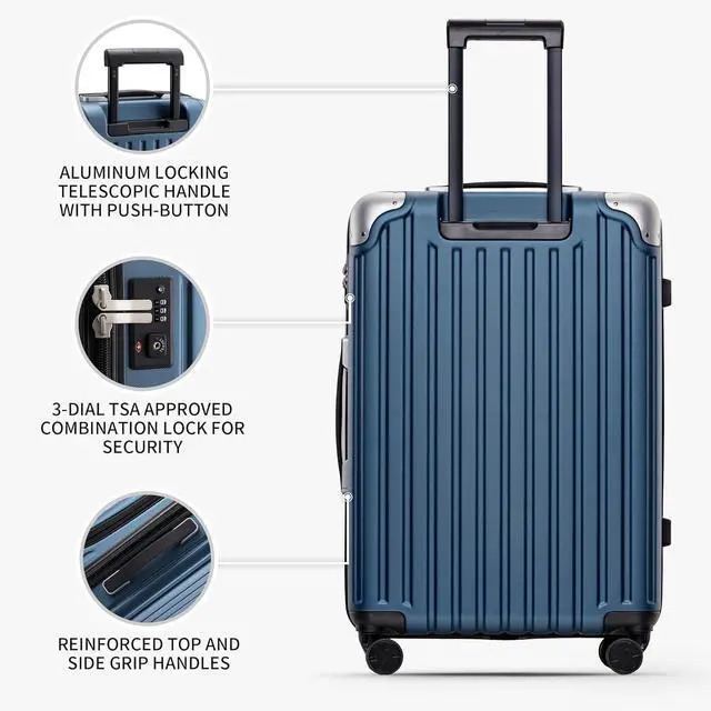 Alt view image 3 of 7 - LEVEL8 Grace Luggage, 28 Inch Hardside Suitcase, Abs+Pc Harshell Spinner Luggage with Tsa Lock, Spinner Wheels, Blue, 28 Inch