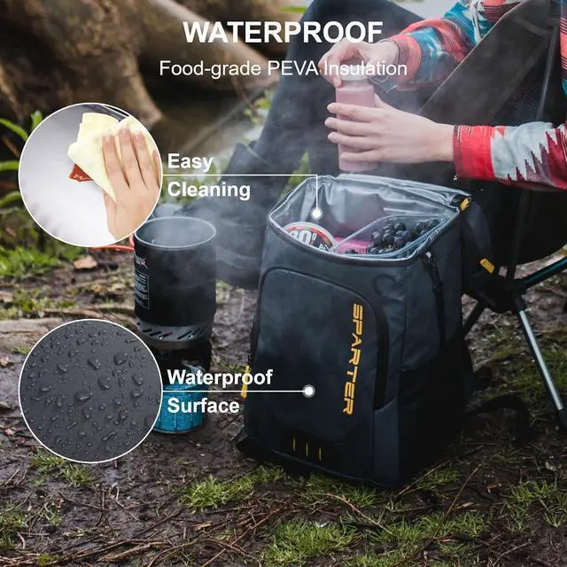 Alt view image 5 of 7 - SPARTER Backpack Cooler Insulated Leak Proof 33/49 Cans, 2 Insulated Compartments Thermal Bag, Portable Lightweight Beach Travel Camping Lunch Backpack for Men and Women