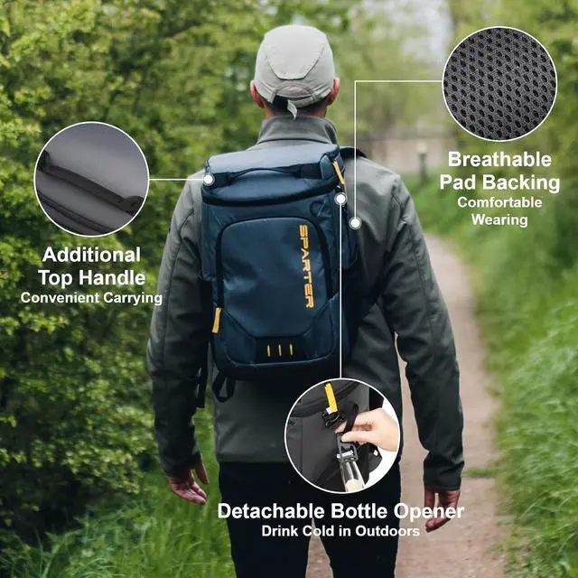 Alt view image 6 of 7 - SPARTER Backpack Cooler Insulated Leak Proof 33/49 Cans, 2 Insulated Compartments Thermal Bag, Portable Lightweight Beach Travel Camping Lunch Backpack for Men and Women