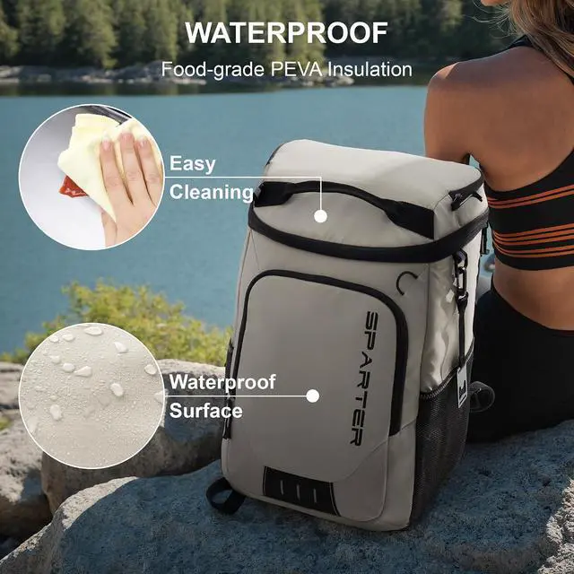 Alt view image 5 of 6 - SPARTER Backpack Cooler Insulated Leak Proof 33/49 Cans, 2 Insulated Compartments Thermal Bag, Portable Lightweight Beach Travel Camping Lunch Backpack for Men and Women