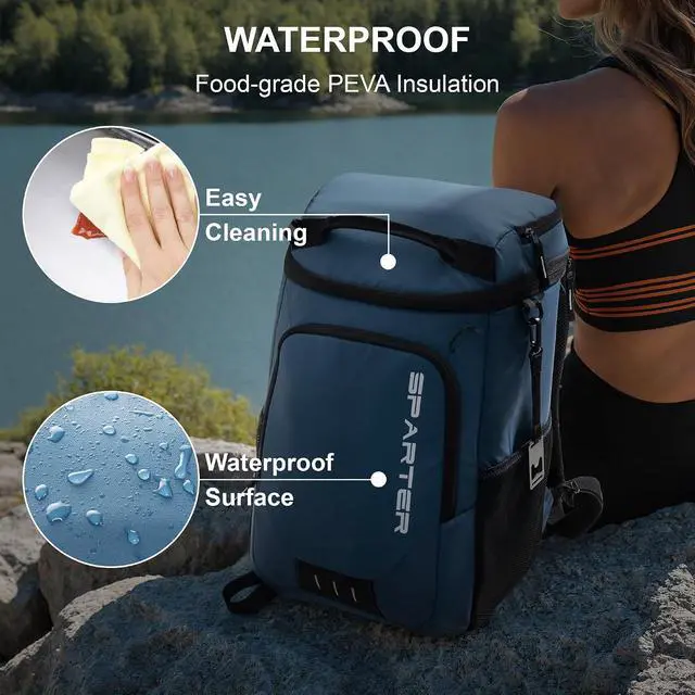 Alt view image 5 of 6 - SPARTER Backpack Cooler Insulated Leak Proof 33/49 Cans, 2 Insulated Compartments Thermal Bag, Portable Lightweight Beach Travel Camping Lunch Backpack for Men and Women