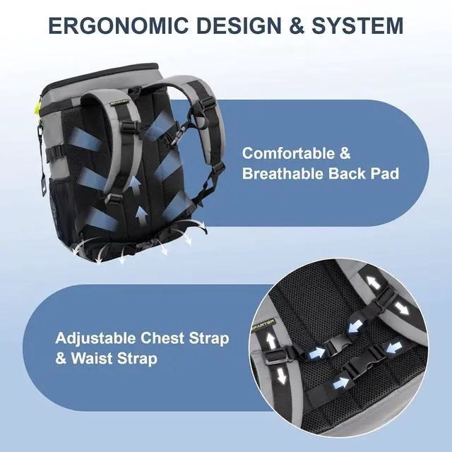 Alt view image 5 of 7 - SPARTER Backpack Cooler Insulated Leak Proof 33/49 Cans, 2 Insulated Compartments Thermal Bag, Portable Lightweight Beach Travel Camping Lunch Backpack for Men and Women