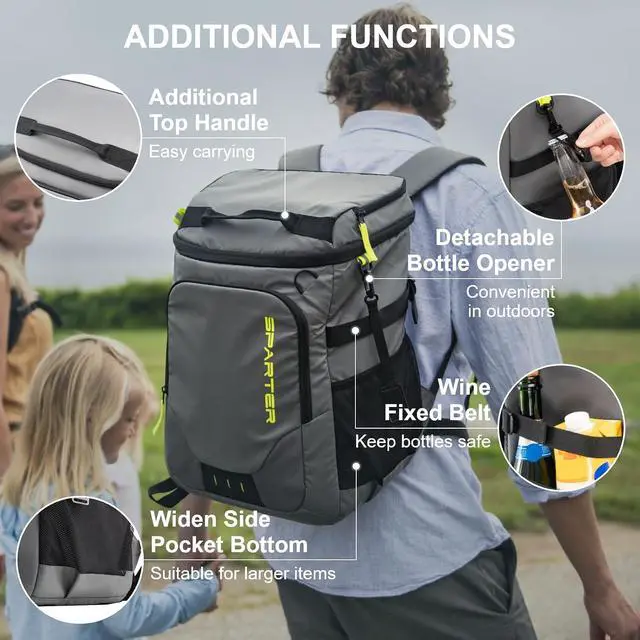 Alt view image 6 of 7 - SPARTER Backpack Cooler Insulated Leak Proof 33/49 Cans, 2 Insulated Compartments Thermal Bag, Portable Lightweight Beach Travel Camping Lunch Backpack for Men and Women
