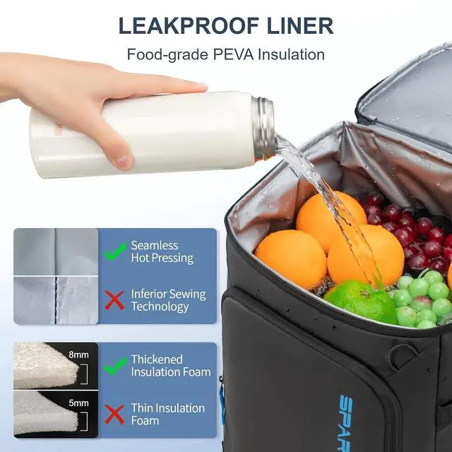 Alt view image 3 of 7 - SPARTER Backpack Cooler Insulated Leak Proof 33/49 Cans, 2 Insulated Compartments Thermal Bag, Portable Lightweight Beach Travel Camping Lunch Backpack for Men and Women