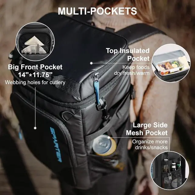 Alt view image 4 of 7 - SPARTER Backpack Cooler Insulated Leak Proof 33/49 Cans, 2 Insulated Compartments Thermal Bag, Portable Lightweight Beach Travel Camping Lunch Backpack for Men and Women