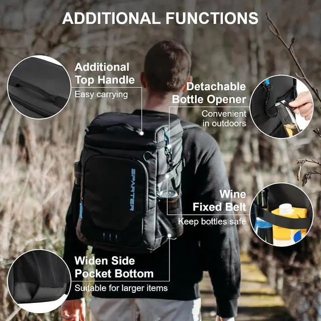 Alt view image 6 of 7 - SPARTER Backpack Cooler Insulated Leak Proof 33/49 Cans, 2 Insulated Compartments Thermal Bag, Portable Lightweight Beach Travel Camping Lunch Backpack for Men and Women