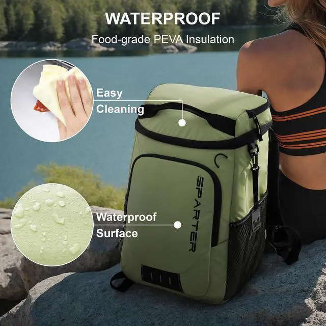 Alt view image 5 of 6 - SPARTER Backpack Cooler Insulated Leak Proof 33/49 Cans, 2 Insulated Compartments Thermal Bag, Portable Lightweight Beach Travel Camping Lunch Backpack for Men and Women