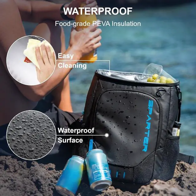 Alt view image 5 of 7 - SPARTER Backpack Cooler Insulated Leak Proof 33/49 Cans, 2 Insulated Compartments Thermal Bag, Portable Lightweight Beach Travel Camping Lunch Backpack for Men and Women
