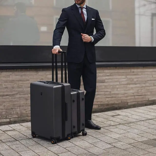 Alt view image 2 of 7 - LEVEL8 Checked Luggage, Large Suitcase, Lightweight Luminous Textured Tsa Approved Medium Hardside Luggages with 8 Spinner Wheels, 24 Inch, Dark Grey