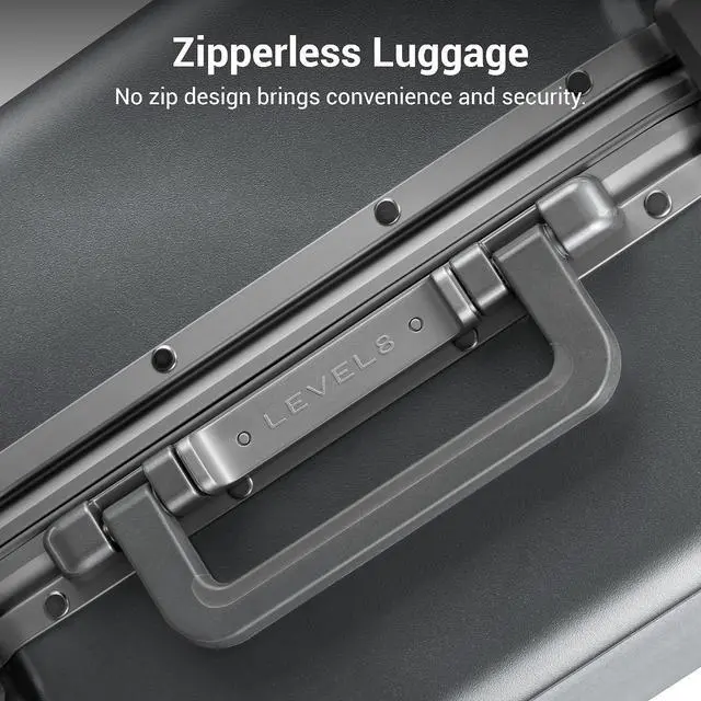 Alt view image 7 of 7 - LEVEL8 Zipperless Carry On Luggage Airline Approved with Aluminum Frame, Hard Shell Suitcase with Spinner Wheels, Metal Checked Luggage, 20 Inch, Grey