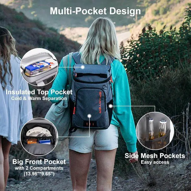 Alt view image 4 of 7 - SPARTER Backpack Cooler Insulated Leak Proof 33/49 Cans, 2 Insulated Compartments Thermal Bag, Portable Lightweight Beach Travel Camping Lunch Backpack for Men and Women