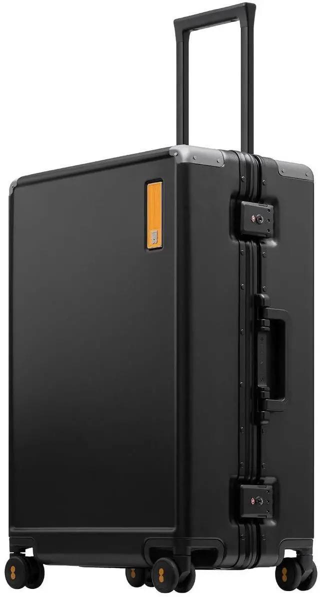 Main image of LEVEL8 Zipperless Checked Luggage with Aluminum Frame, Upgraded Medium Hardside Suitcase with Spinner Wheels, Metal Travel Luggage with Double Tsa Locks, 24 Inch, Black
