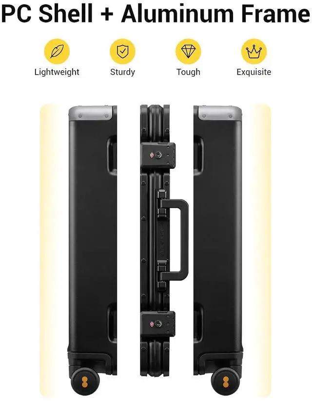 Alt view image 2 of 7 - LEVEL8 Zipperless Checked Luggage with Aluminum Frame, Upgraded Medium Hardside Suitcase with Spinner Wheels, Metal Travel Luggage with Double Tsa Locks, 24 Inch, Black