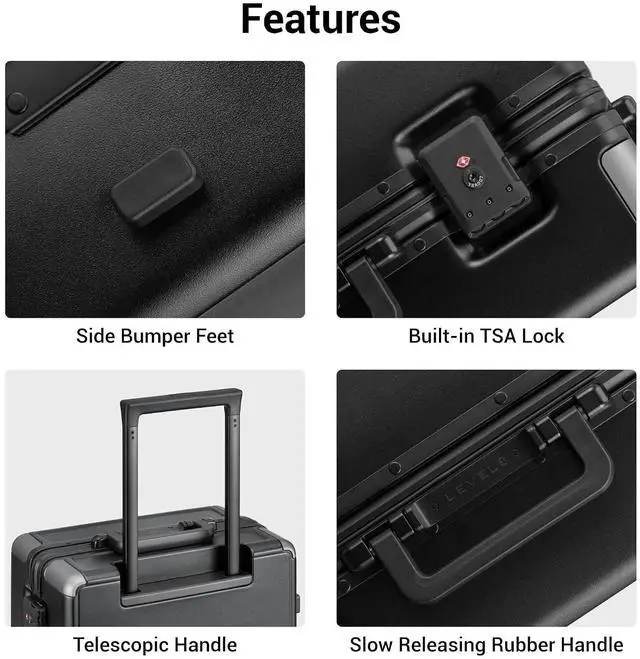 Alt view image 7 of 7 - LEVEL8 Zipperless Checked Luggage with Aluminum Frame, Upgraded Medium Hardside Suitcase with Spinner Wheels, Metal Travel Luggage with Double Tsa Locks, 24 Inch, Black