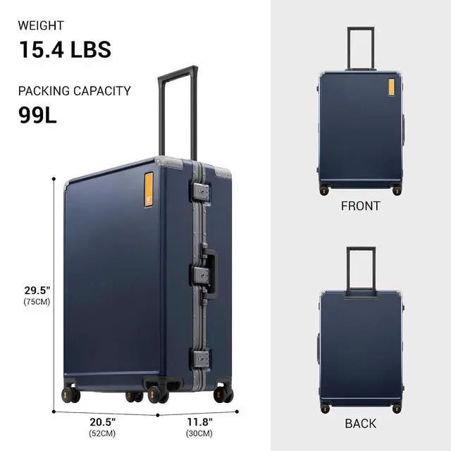 Alt view image 2 of 7 - LEVEL8 Zipperless Large Suitcase with Wheels Checked Luggage 28 Inch, Aluminum Frame Suitcase Hard Shell Luggage with Tsa Locks, Blue