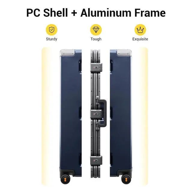 Alt view image 3 of 7 - LEVEL8 Zipperless Large Suitcase with Wheels Checked Luggage 28 Inch, Aluminum Frame Suitcase Hard Shell Luggage with Tsa Locks, Blue