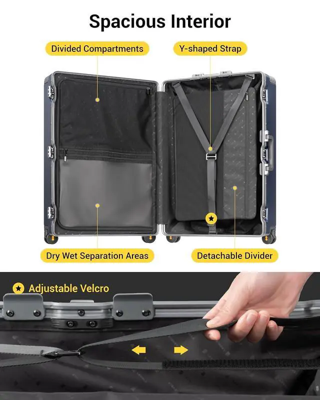 Alt view image 6 of 7 - LEVEL8 Zipperless Large Suitcase with Wheels Checked Luggage 28 Inch, Aluminum Frame Suitcase Hard Shell Luggage with Tsa Locks, Blue